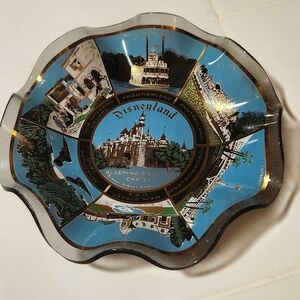 Vintage Disneyland Blue and Gold Ceramic Plate Candy Dish MCM